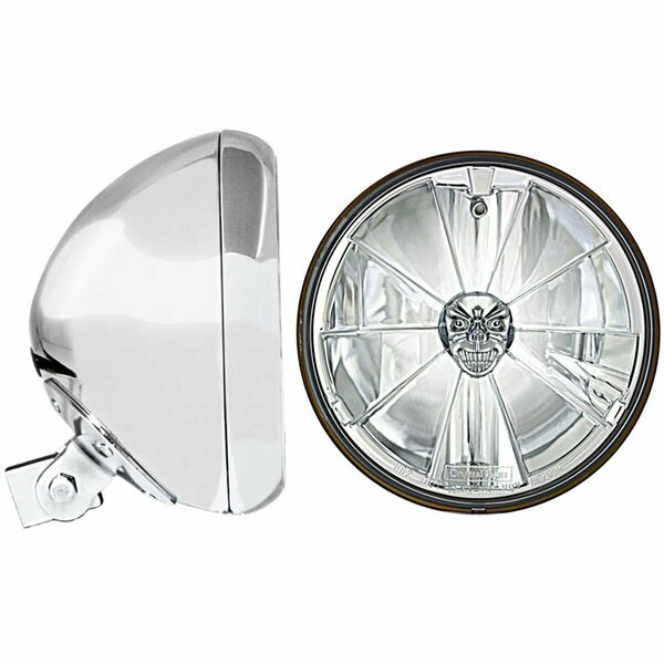 In Pro Car Wear 7 in. Universal Headlight Bucket, Chrome with T70700-SR PC Pie Cut Skull Headlamp HB77010-7SR